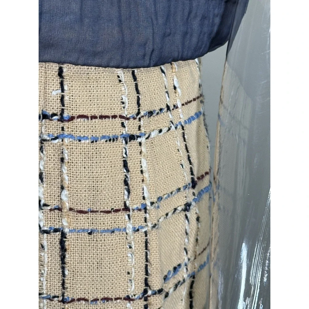 Tory Burch Evie‎ Career Dress Size 10 Woven Neutral Tan Blue Quiet Luxury